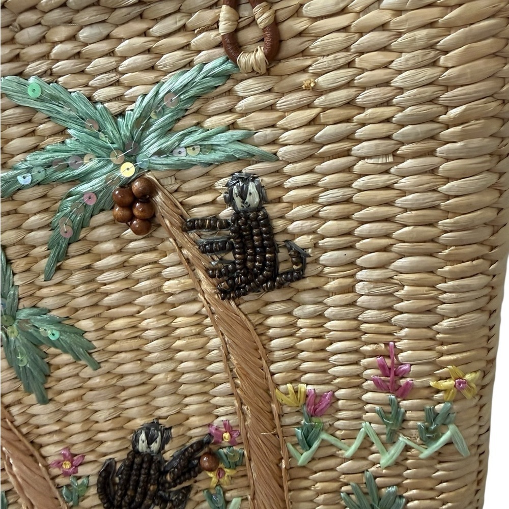 Cappelli Straworld Tropical Tote Embroidered Monkey  12 X 10 X 4  inch BOHO - Picture 6 of 7
